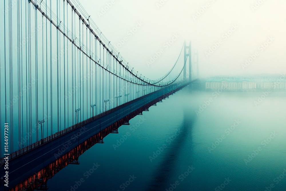 Fototapeta premium Misty morning embrace over the silent bridge