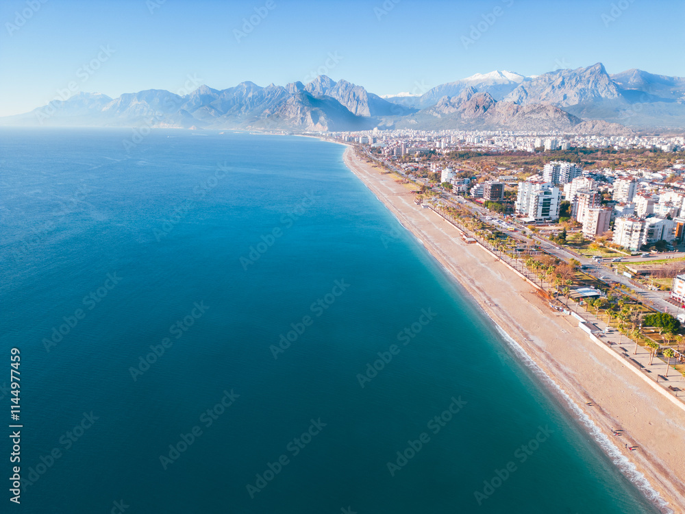 Naklejka premium Famous Konyaalti Antalya Beach aerial view