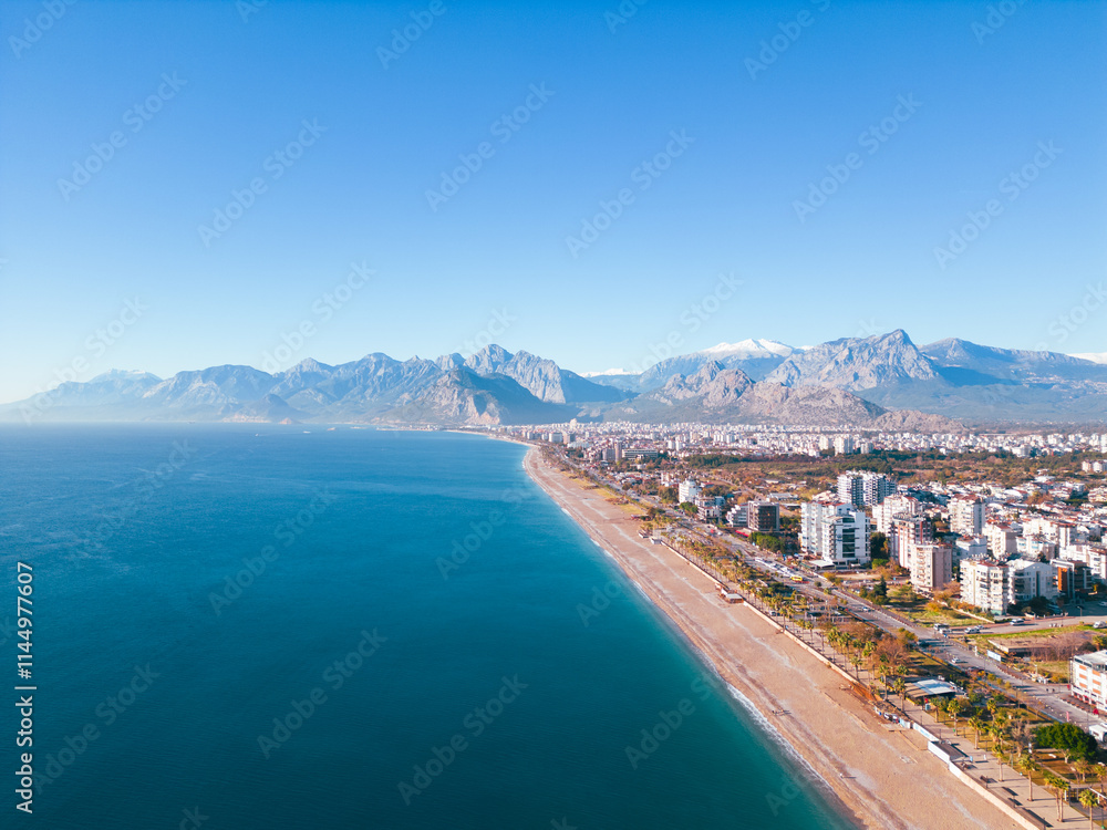 Famous Konyaalti Antalya Beach aerial view Famous Konyaalti Antalya Beach aerial view