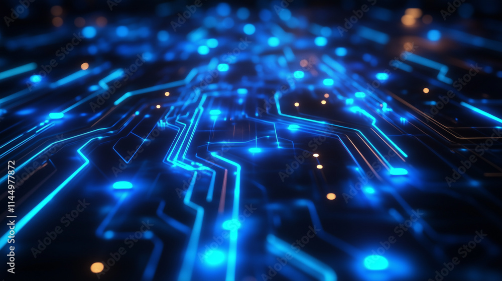 Fototapeta premium Abstract Circuit Board: Glowing Blue Pathways of Technology 