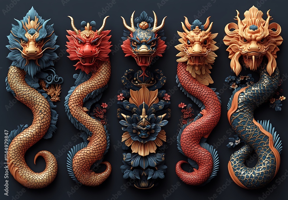 A powerful group of dragons etched onto a wall, showcasing strength and legend
A powerful group of dragons etched onto a wall, showcasing strength and legend