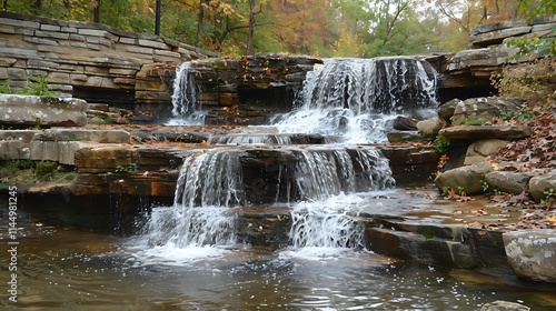 Wallpaper Mural a cascading large waterfall with fresh water in mountains with greenery, rocky mountains and blue sky Torontodigital.ca