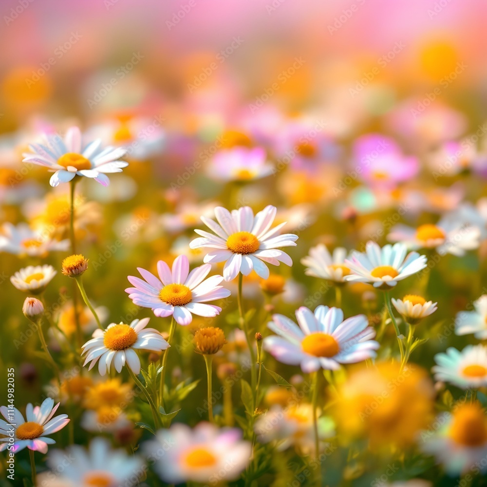 White Daisies in Sunny Summer Meadow Field White Daisies in Sunny Summer Meadow Field