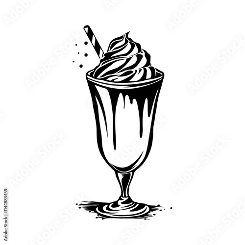 Illustration of a Eggnog drink with whipped cream and cinnamon sticks in a glass on white background. Concept of Christmas celebration
