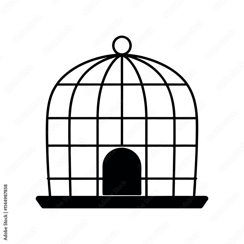 Simple black and white illustration of a birdcage. Simple black and white illustration of a birdcage.