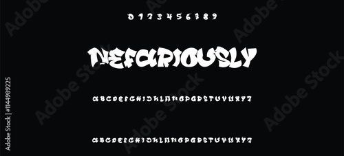Street alphabet in hip-hop graffiti style, hand drawn. youthful urban atmosphere. energetic expressive title. vector graffiti alphabet on black background