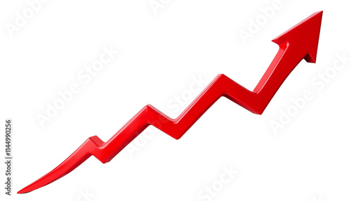 PNG of Dynamic red arrow graph suggesting growth and progress on transparent background.