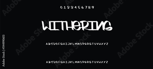 Street alphabet in hip-hop graffiti style, hand drawn. youthful urban atmosphere. energetic expressive title. vector graffiti alphabet on black background