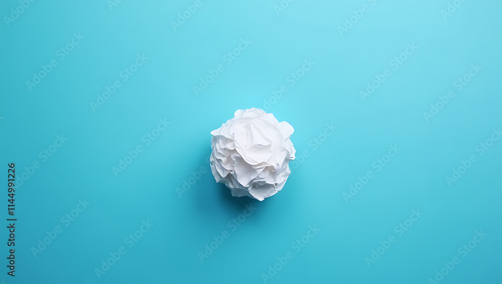 Creative ideas and concepts are generated using a crumpled paper ball on a blue colored background for inspiration._00002_ Creative ideas and concepts are generated using a crumpled paper ball on a blue colored background for inspiration._00002_