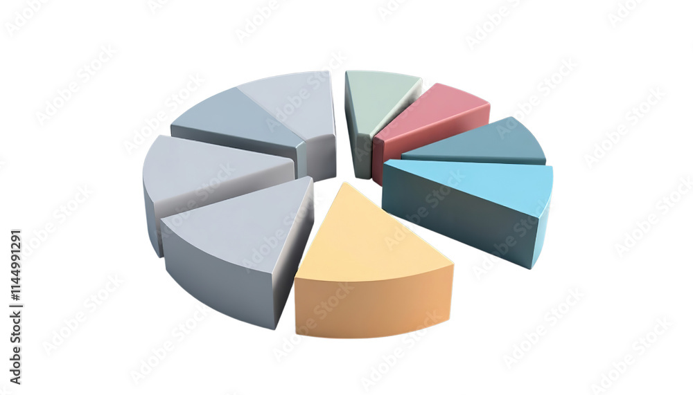 Obraz premium PNG of Colorful 3D pie chart illustrating data distribution in a modern design on transparent background.