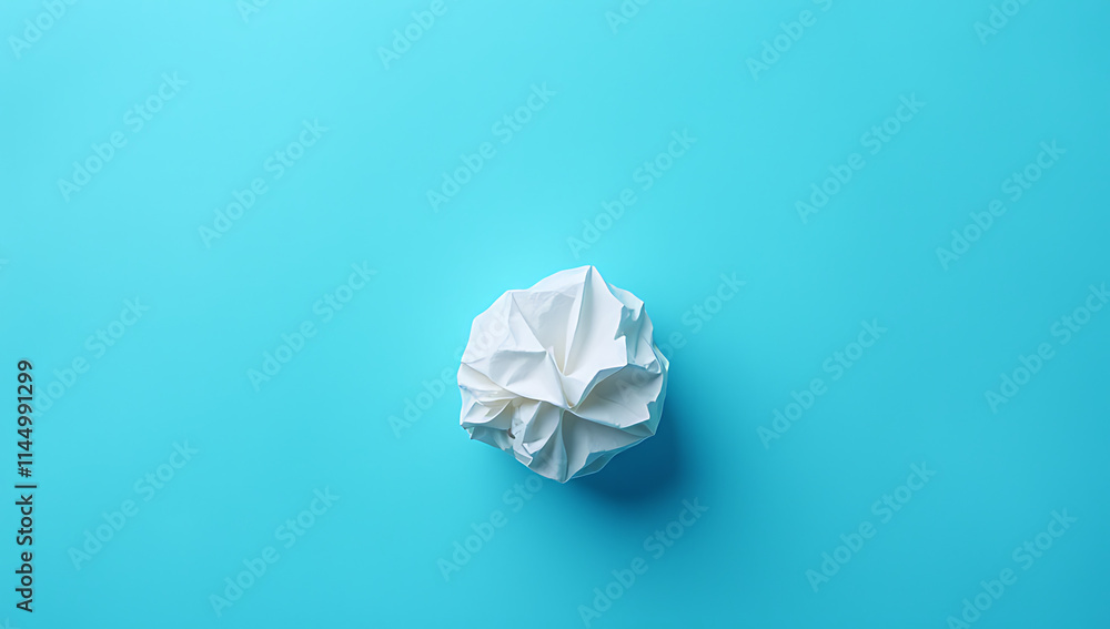 Creative ideas and concepts are generated using a crumpled paper ball on a blue colored background for inspiration._00001_ Creative ideas and concepts are generated using a crumpled paper ball on a blue colored background for inspiration._00001_