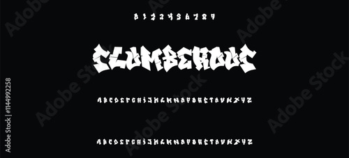 Street alphabet in hip-hop graffiti style, hand drawn. youthful urban atmosphere. energetic expressive title. vector graffiti alphabet on black background
