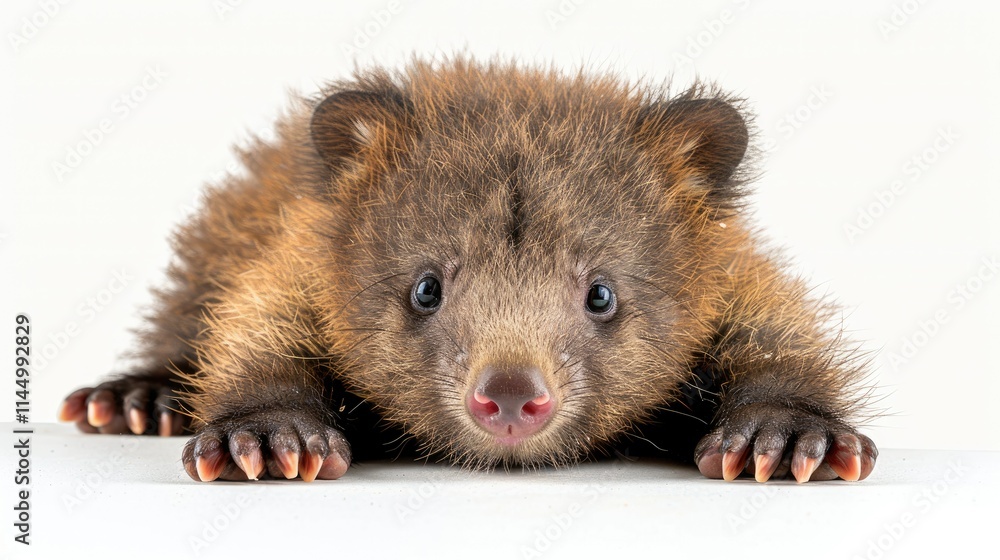 Obraz premium A close-up of a cute, furry animal with a rounded face and small paws.