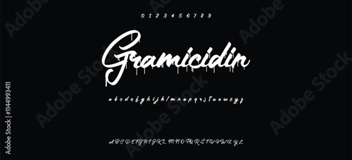 Street alphabet in hip-hop graffiti style, hand drawn. youthful urban atmosphere. energetic expressive title. vector graffiti alphabet on black background
