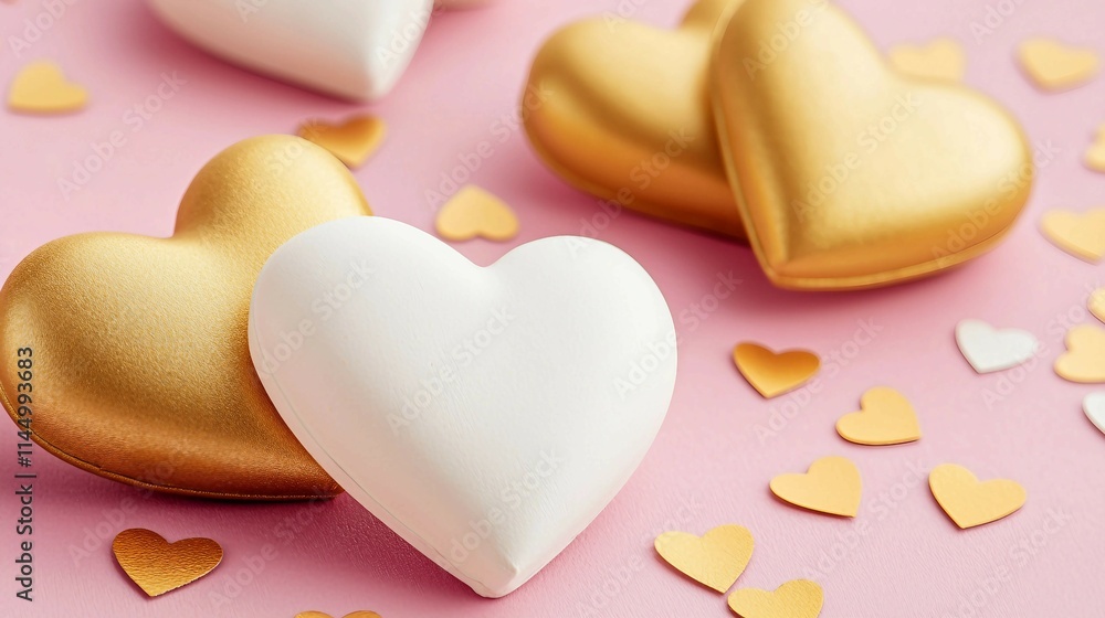 Elegant Heart-Shaped Decorations with Gold and White Details Elegant Heart-Shaped Decorations with Gold and White Details