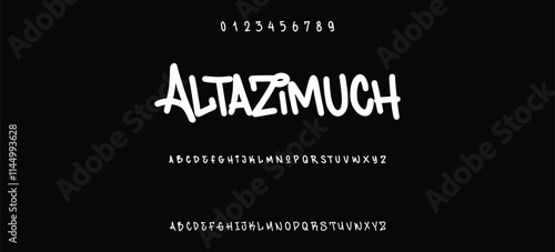 Street alphabet in hip-hop graffiti style, hand drawn. youthful urban atmosphere. energetic expressive title. vector graffiti alphabet on black background