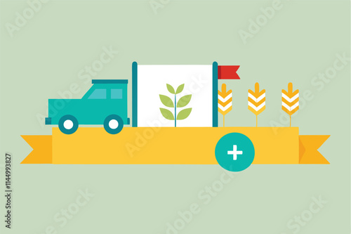 Colorful vector graphic featuring a tractor with foliage and grains, perfect for agricultural themes and farm-related projects