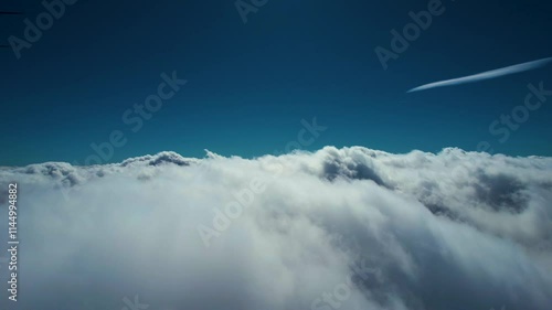 Low clouds looks like heaven, be floating on, beautiful breathtaking views, drone video. 