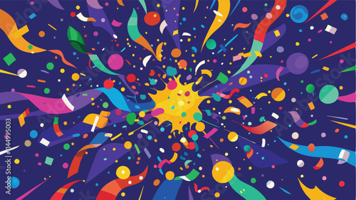 Colorful abstract vector illustration of dynamic shapes and confetti celebrating a festive occasion