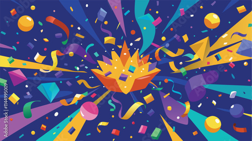 Colorful abstract vector illustration of dynamic shapes and confetti celebrating a festive occasion