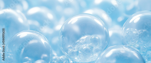 Wallpaper Mural Multiple blue air balloons floating gracefully in a minimalist blue studio, celebrating happiness and joy with pastel-colored 3D render
 Torontodigital.ca