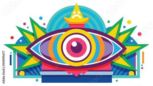 Colorful vector illustration featuring an eye surrounded by geometric shapes and decorative elements, representing insight and perception