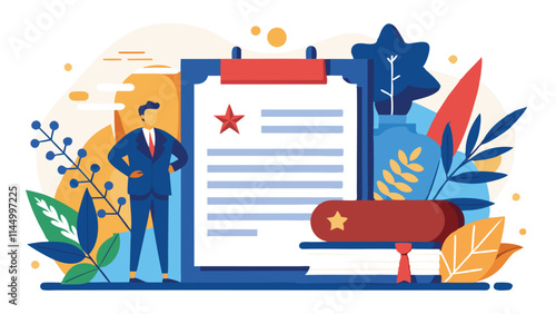 Creative vector design showcasing a checklist and writing process with vibrant colors and elements of achievement