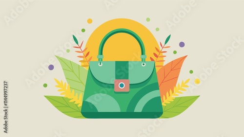 Stylish yellow handbag design with green leaves on a vibrant background showcasing modern fashion accessory trends