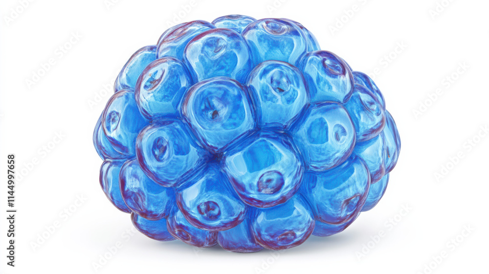 A highly detailed image of a radiant blue raspberry with vibrant highlights, smooth texture, and realistic detail, isolated against a pristine white background, focusing on the unique translucence of A highly detailed image of a radiant blue raspberry with vibrant highlights, smooth texture, and realistic detail, isolated against a pristine white background, focusing on the unique translucence of