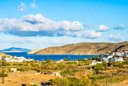 View of in Katapola sea bay and port, Amorgos island, Cyclades, Greece