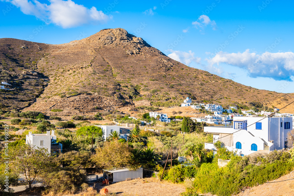View of Katapola village and mountains, Amorgos island, Cyclades, Greece
