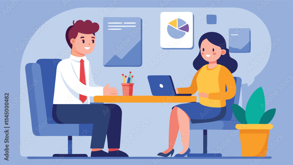 Two professionals engaged in a discussion in a modern office setting during daytime Two professionals engaged in a discussion in a modern office setting during daytime