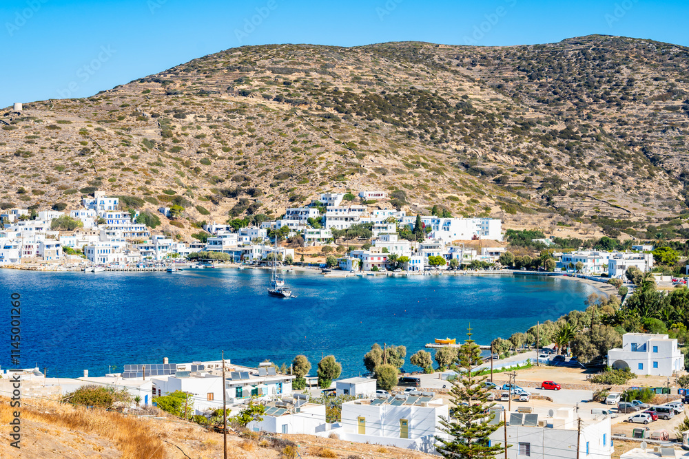 View of Katapola sea bay with port, Amorgos island, Cyclades, Greece