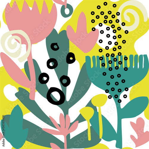 Seamless pattern animals, insects, flowers. Template for printing, screensavers; pattern for textiles, cover, banner template in social networks.