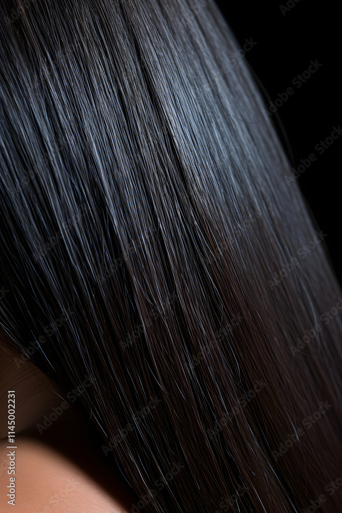 Lustrous and Healthy Black Hair in a Close-up View: Illustrating Proper Hair Care and Vitality Lustrous and Healthy Black Hair in a Close-up View: Illustrating Proper Hair Care and Vitality