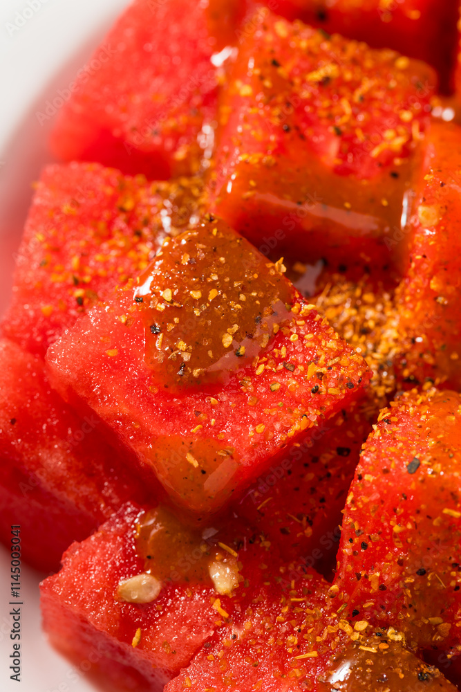 Spicy and Sweet Mexican Tajin Watermelon Cubes Spicy and Sweet Mexican Tajin Watermelon Cubes