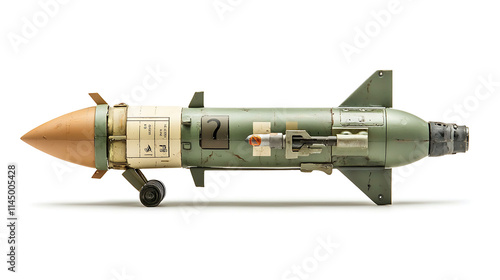 side view of missile toy replica isolated on white background