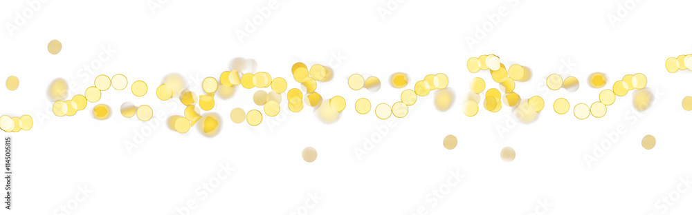 Golden fairy light garland. Glowing and blurred defocused bokeh effect, creating a festive horizontal banner for Christmas or New Year celebrations. Decorative holiday border Golden fairy light garland. Glowing and blurred defocused bokeh effect, creating a festive horizontal banner for Christmas or New Year celebrations. Decorative holiday border