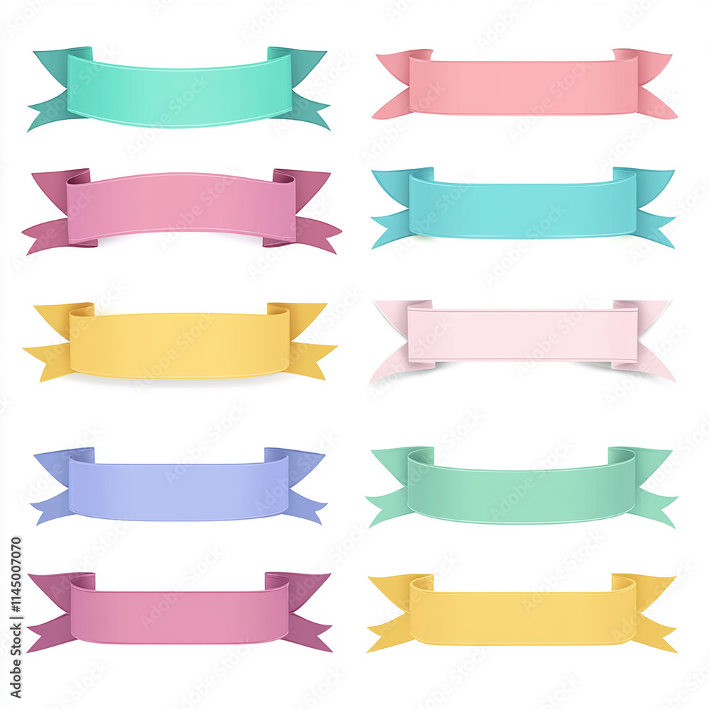 Elegant and artistic various ribbons on white featuring soft colors and decorative banner styles Elegant and artistic various ribbons on white featuring soft colors and decorative banner styles