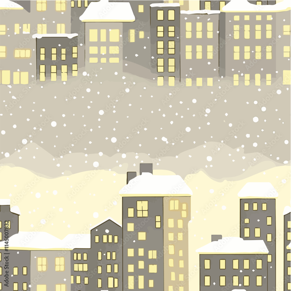 Minimal seamless vector of a winter townscape Minimal seamless vector of a winter townscape