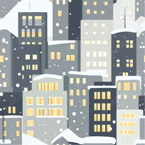 Minimal seamless vector of a winter townscape