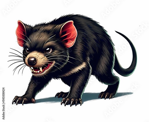 Illustration of a fierce Tasmanian devil with a snarling expression and sharp claws. photo