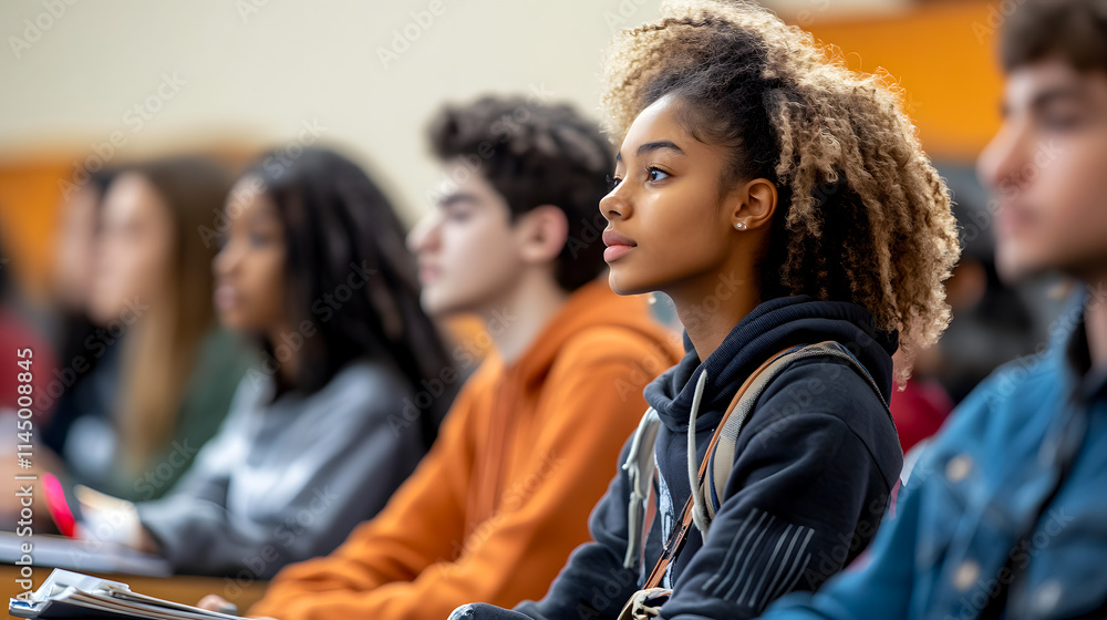 Students learning attentively in class, immersed in education. Students learning attentively in class, immersed in education.