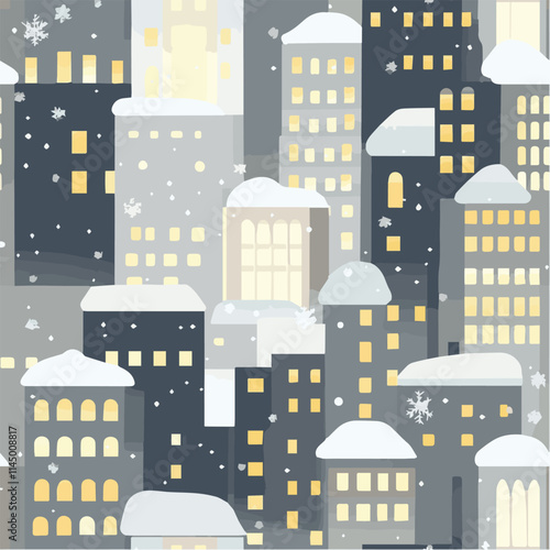 Minimal seamless vector of a winter townscape