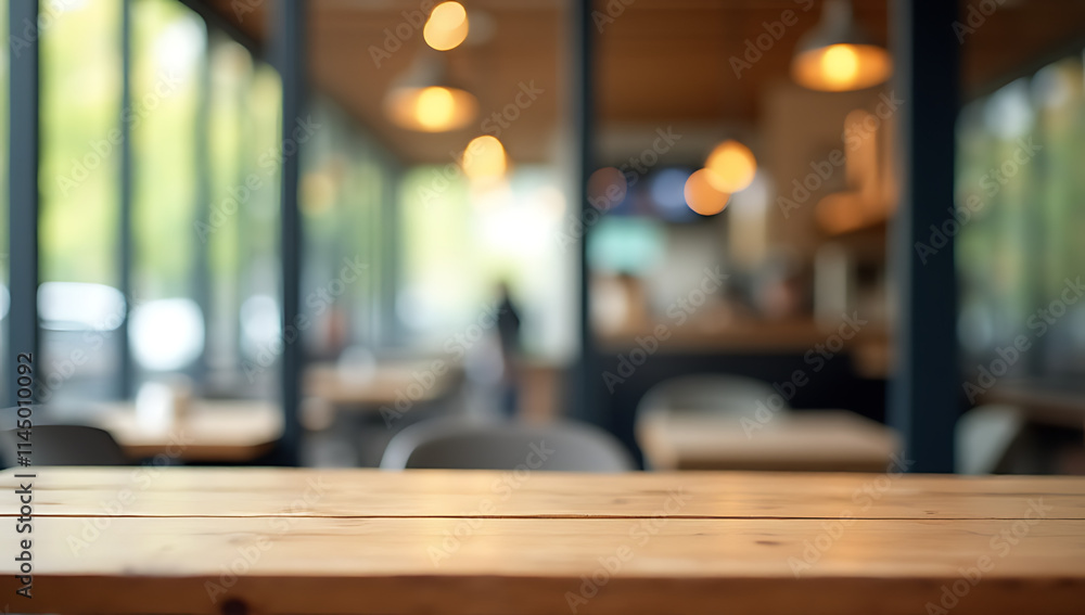 A wooden table top sits on a blurred glass wall in a modern, trendy cafe setting with plenty of natural light._00002_ A wooden table top sits on a blurred glass wall in a modern, trendy cafe setting with plenty of natural light._00002_