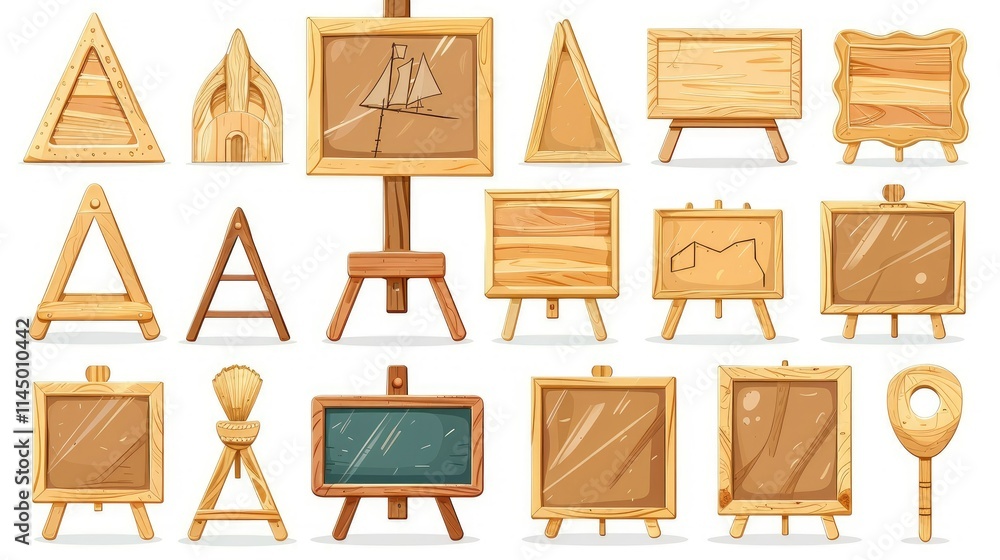 Naklejka premium A collection of wooden picture frames in various shapes and sizes for displaying artwork.