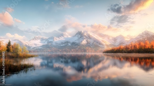 Stunning Alpine Lake Surrounded by Snowy Peaks at Twilight