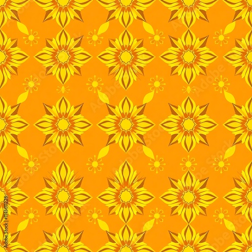 Golden Floral Pattern: A vibrant and captivating seamless pattern featuring intricate golden flower motifs on a warm orange background.