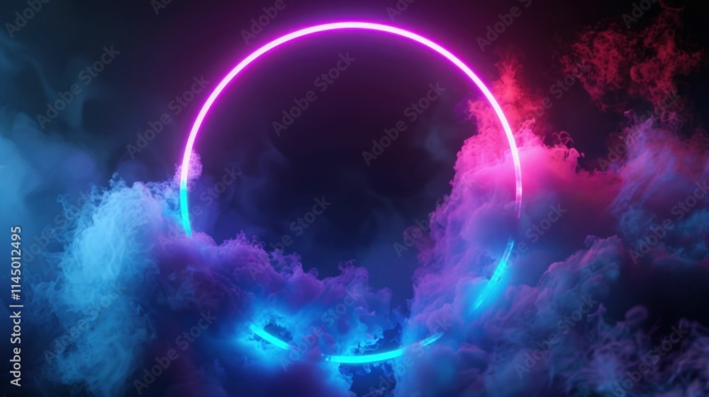 neon circle, glowing, abstract, colorful, low light ambiance, blue, pink neon circle, glowing, abstract, colorful, low light ambiance, blue, pink