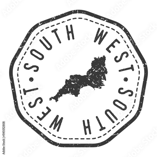 South West England, UK Map Stamp Retro Postmark. Silhouette Postal Passport. Seal Round Vector Icon. Badge Vintage Postage Design.